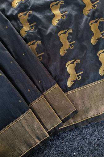 Black silk blend zari banarasi weaving saree with blouse