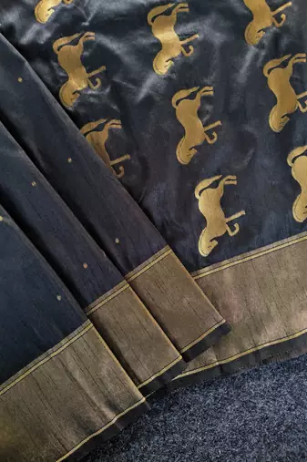 Black silk blend zari banarasi weaving saree with blouse