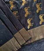 Black silk blend zari banarasi weaving saree with blouse