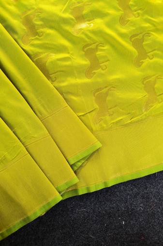 Lemon silk blend zari banarasi weaving saree with blouse