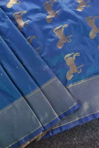 Sky blue silk blend zari banarasi weaving saree with blouse