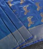 Sky blue silk blend zari banarasi weaving saree with blouse