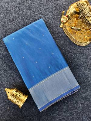 Sky blue silk blend zari banarasi weaving saree with blouse 3