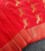 Red silk blend zari banarasi weaving saree with blouse