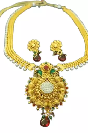 Beautiful Gold Plated Peacock Necklace set with American Diamond