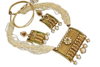 Royal Rajwadi Maharana Pratap Necklace set with studded American Diamond & Pearl drops 3