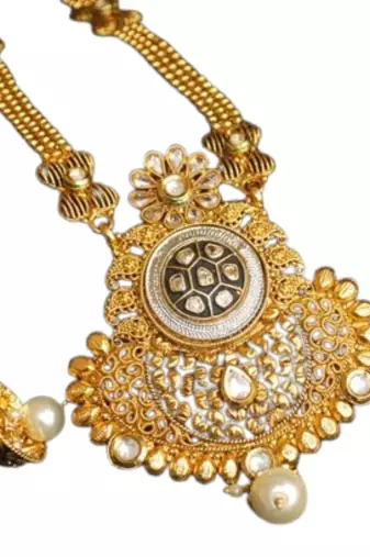 Dazzling pure copper gold tone black meenakari work necklace set