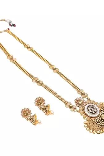 Dazzling pure copper gold tone black meenakari work necklace set