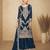 Teal blue embroidered chinon semi-stitched palazzo style salwar suit