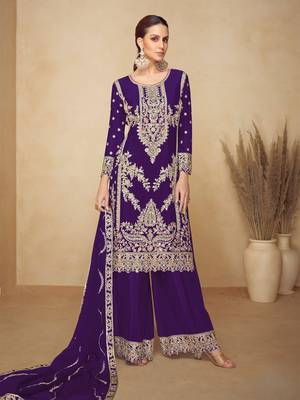 purple embroidered chinon palazzo salwar suit 1