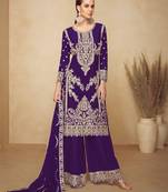 purple embroidered chinon palazzo salwar suit