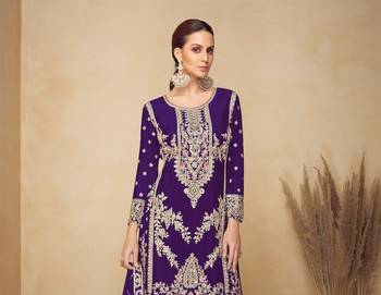 purple embroidered chinon palazzo salwar suit 2