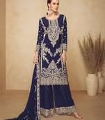 navy blue embroidered chinon palazzo salwar suit