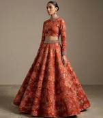 rust orange embroidered pure viscose lehenga set