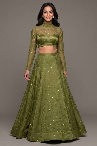 olive green embroidered lehenga set