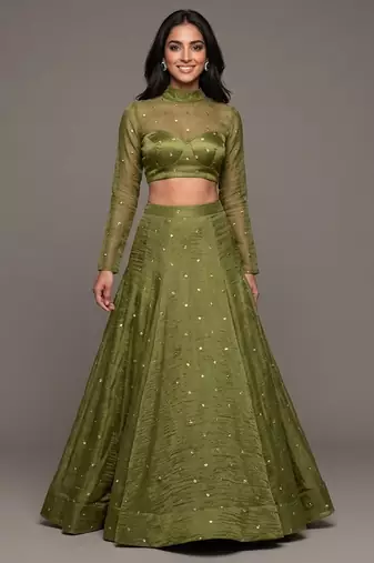 olive green embroidered lehenga set