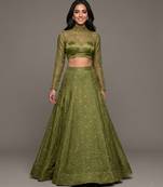 olive green embroidered lehenga set
