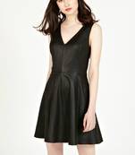 women's black lambskin leather dress sleeveless cut