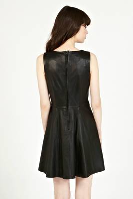 women's black lambskin leather dress sleeveless cut 2