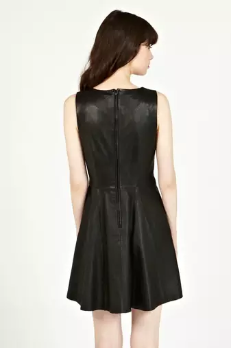 women's black lambskin leather dress sleeveless cut