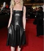 women's black lambskin midi leather dress sleeveless fit