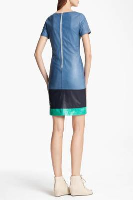 women's genuine lambskin mini leather dress short sleeve design 2