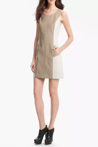 Women’s genuine lambskin leather dress sleeveless casual mini dress