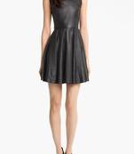 Women’s genuine lambskin leather dress sleeveless casual midi dress