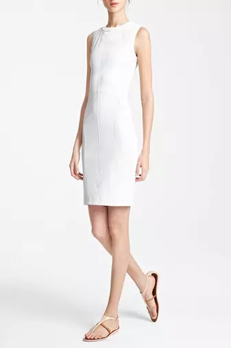 Women’s genuine lambskin white leather dress sleeveless casual mini dress