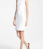 Women’s genuine lambskin white leather dress sleeveless casual mini dress
