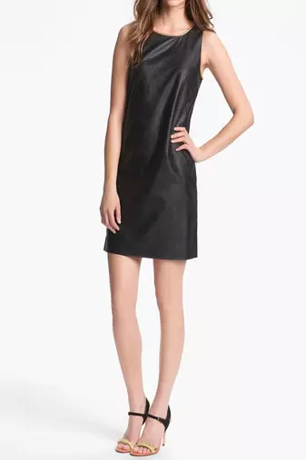 Women’s genuine lambskin black leather dress sleeveless casual dress