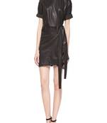 genuine lambskin women's leather dress black leather wrap mini dress