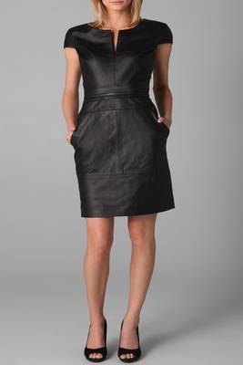 women's lambskin leather dress short sleeve design modern 1
