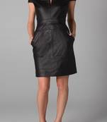 Genuine lambskin women's leather dress women short sleeve dress