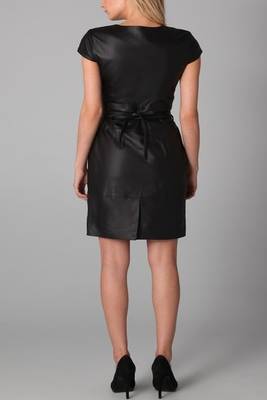 women's lambskin leather dress short sleeve design modern 2