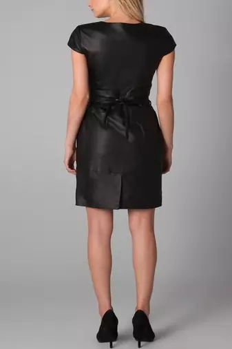 women's lambskin leather dress short sleeve design modern
