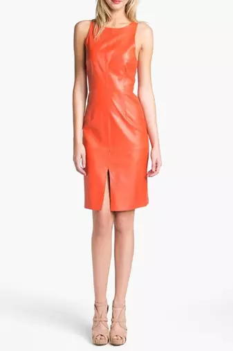 Genuine lambskin women's leather dress bodycon sleeveless party wear dress