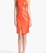 women's lambskin leather dress sleeveless cut premium