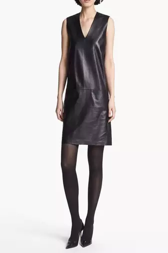 Genuine lambskin women's leather dress sleeveless party wear dress