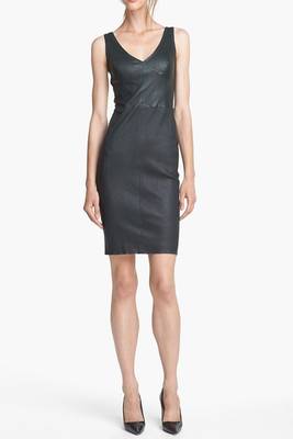 women's black lambskin leather dress sleeveless cut premium 1