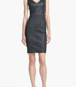 women's black lambskin leather dress sleeveless cut premium