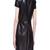 Genuine lambskin women's black leather dress short sleeve mini dress