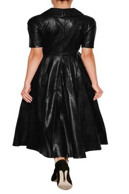 women's black lambskin leather dress fit and flare style 2
