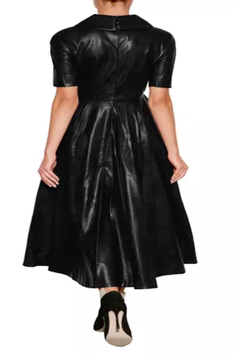 women's black lambskin leather dress fit and flare style