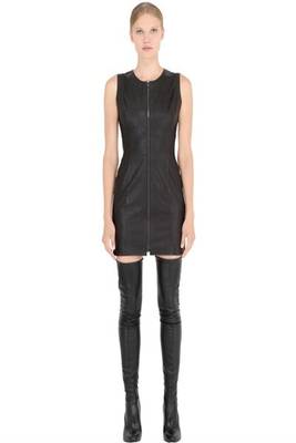 women's black lambskin leather dress sleeveless fit stylish 1