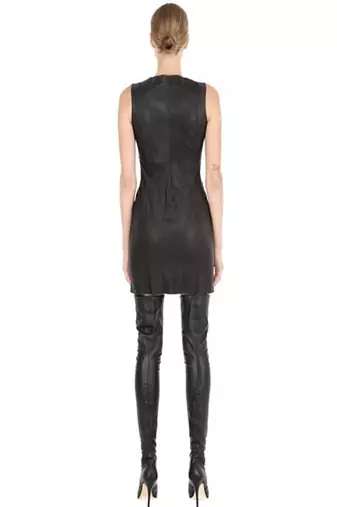 women's black lambskin leather dress sleeveless fit stylish
