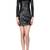 Genuine lambskin women's black leather dress long sleeve round neck dress