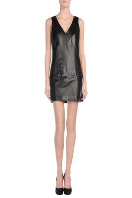 women's black lambskin leather dress sleeveless cut modern 1