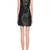 Genuine lambskin women's black leather dress ssleeveless v-neck casual dress