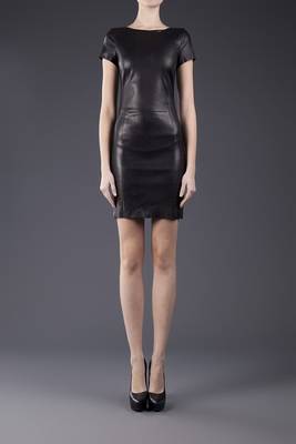 women's black lambskin leather dress short sleeve design 1
